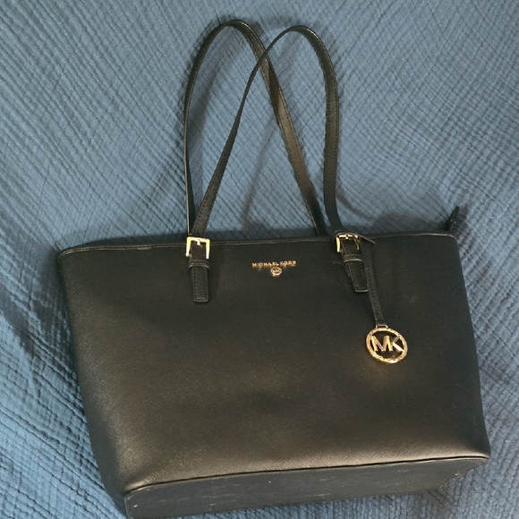 Michael Kors Black Leather Tote with Gold Hardware - Picture 1 of 7